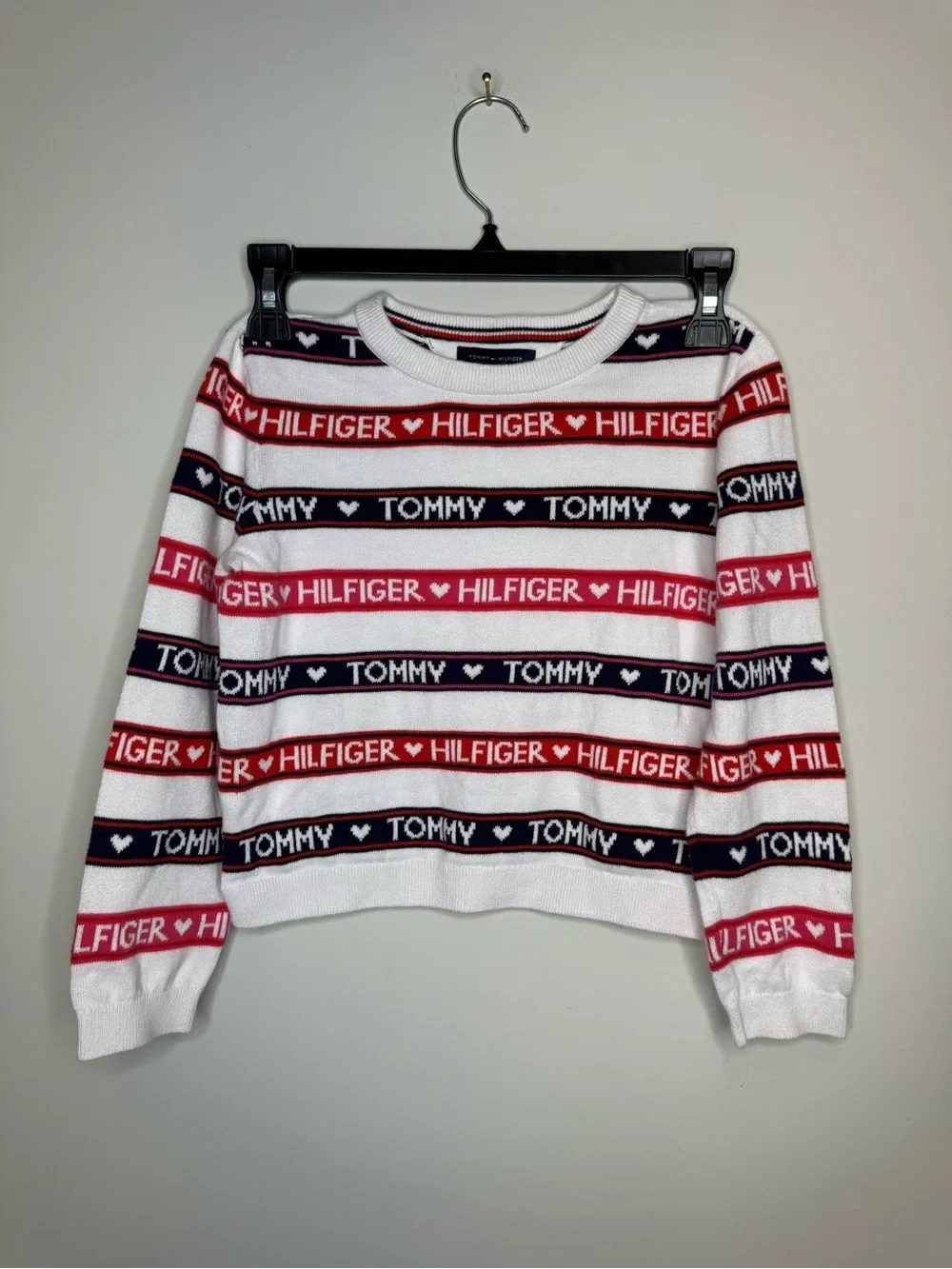 Tommy Hilfiger Red, White & Navy Logo Stripe Pullover